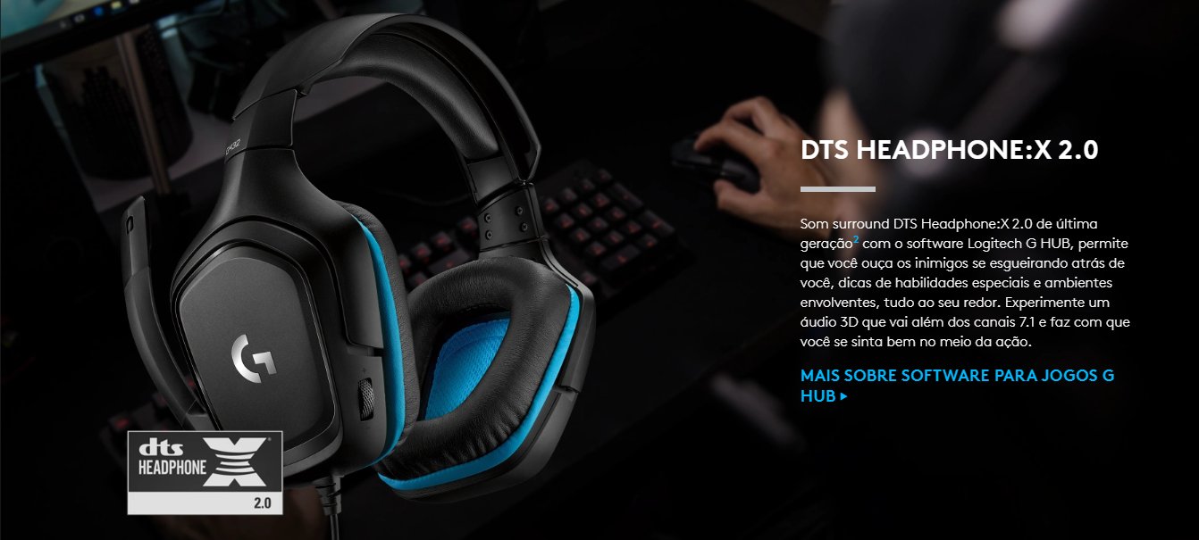 Headset Gamer Logitech G432 Som Surround 7.1 Drivers 50mm Preto/Azul
